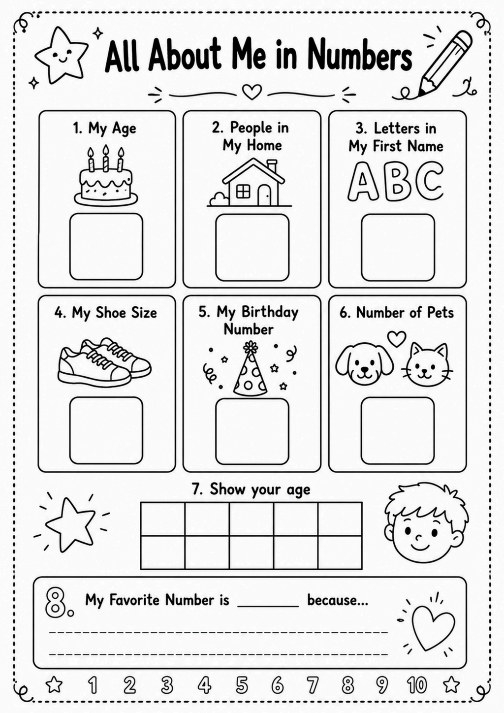 All About Me Numbers Worksheet