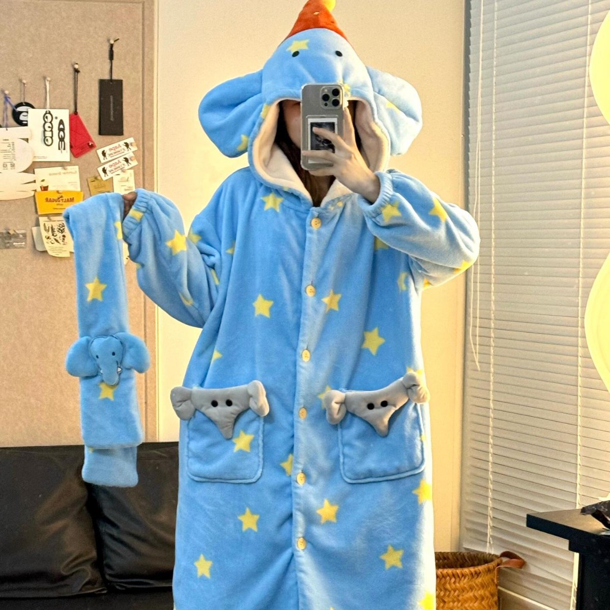 Women's Pajama Set, Flannel, Warm, Elephant Design