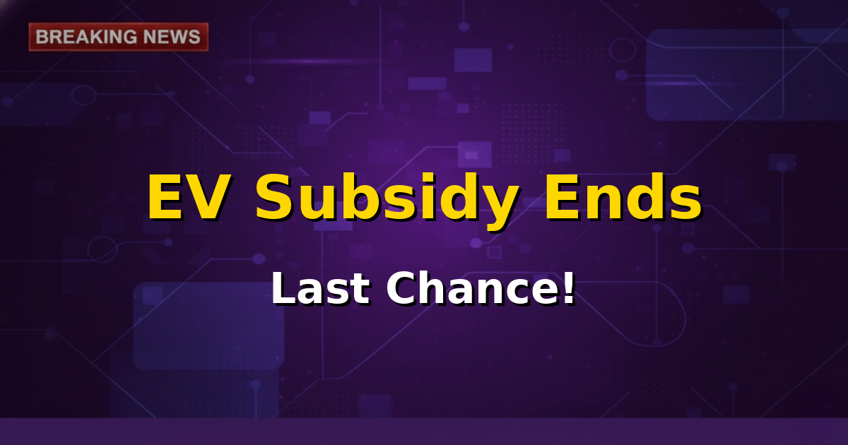 An electric scooter parked next to a charging station with graphics overlay signifying the conclusion of the PM E-DRIVE subsidy scheme in India.