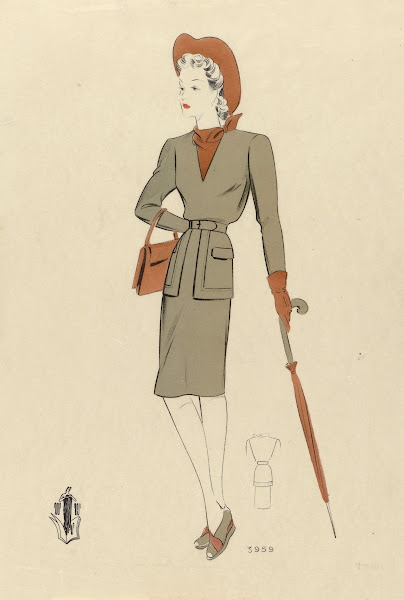 Woman with Handbag and Umbrella ca 1942