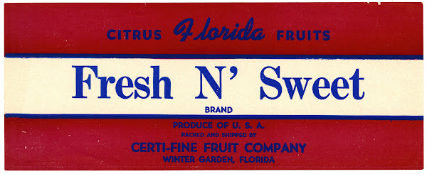Fresh N Sweet Brand Florida Citrus Fruit Label 1930 1950