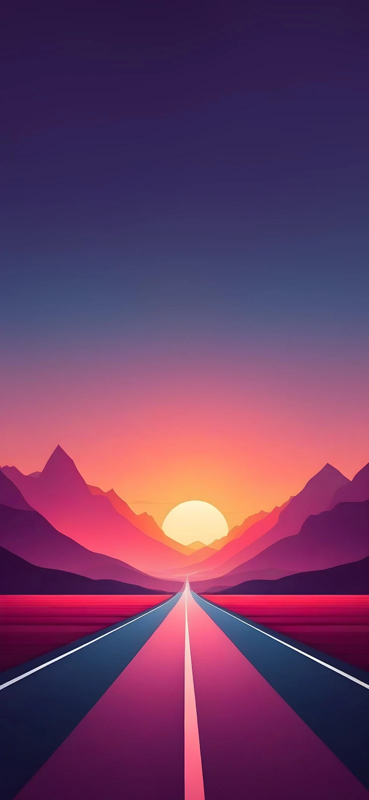 Synthwave Art, Retrowave Landscape, Vaporwave Aesthetic, Sunset Road Trip Full HD iPhone Wallpaper Background (1290x2796)