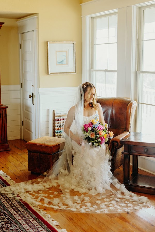 Bride getting ready in the library