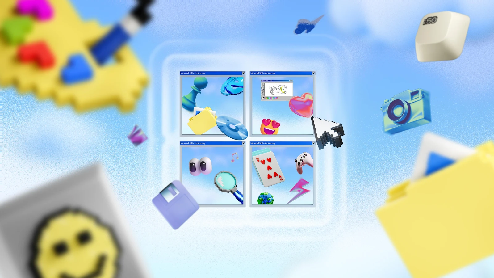 Microsoft 50th Anniversary Collage - 3D Digital Art 4K Wallpaper (3840x2160)