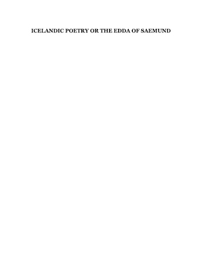 Icelandic Poetry Or The Edda Of Saemund