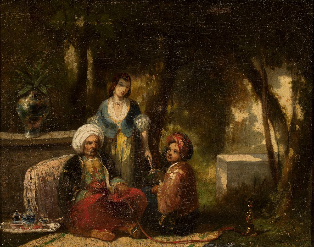 Man with a narghile against forest landscape 1840   1850