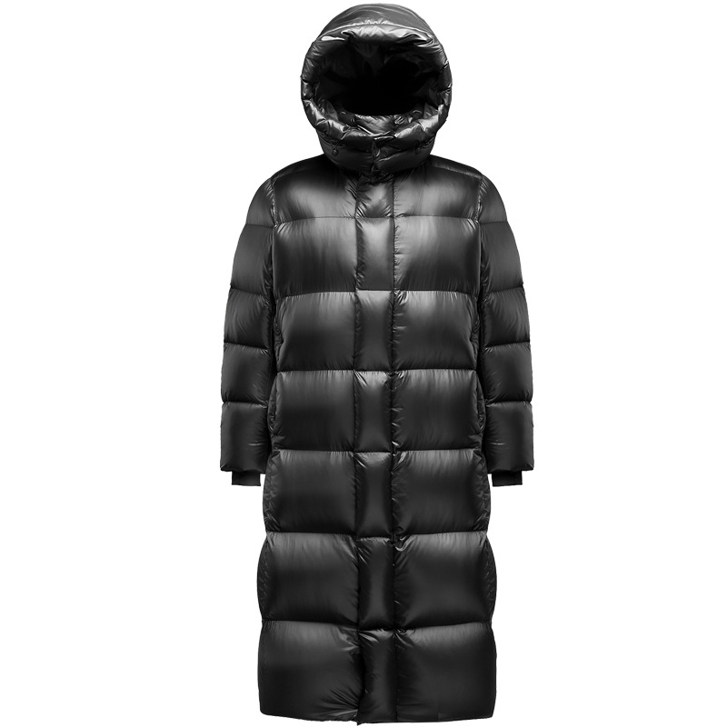 Long women's down coat with white goose down filling