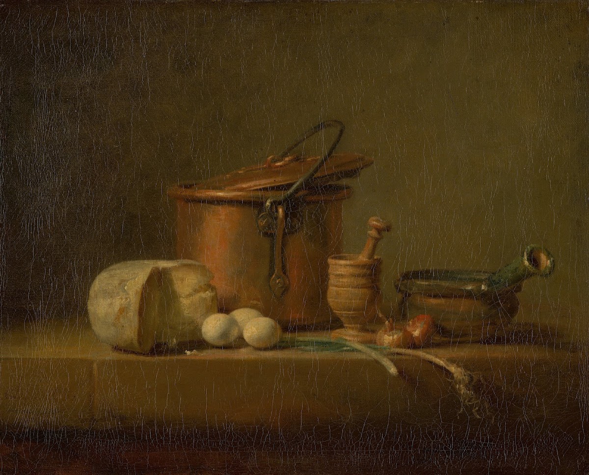 Still Life with Copper Pot Cheese and Eggs c 1730   1735