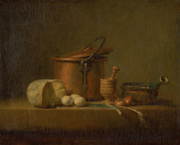 Still Life with Copper Pot Cheese and Eggs c 1730   1735