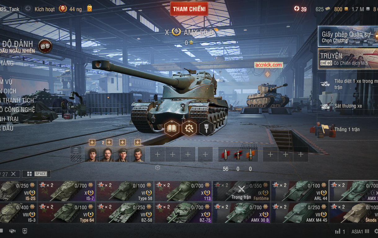 Acc World of Tanks PC gồm 6 tank X BZ-75, 113, IS-7, T-62A,...