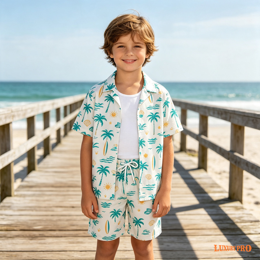 Kids' Brazilian Collar Shirt + MEG Kids' Beach Shorts - Four-Way Stretch