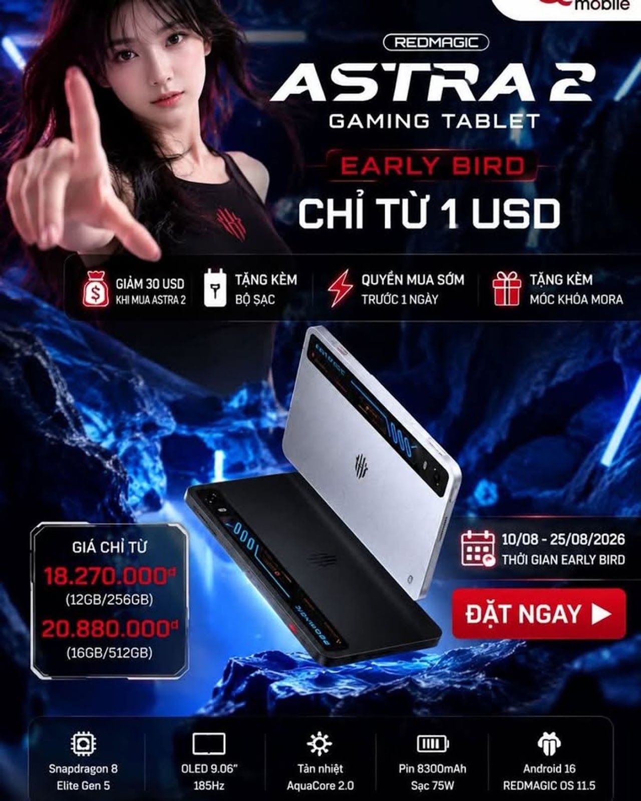 REDMAGIC Astra 2 mở chương trình Early Bird, tablet gaming Snapdragon 8 Elite Gen 5 giá từ khoảng 18,27 triệu đồng