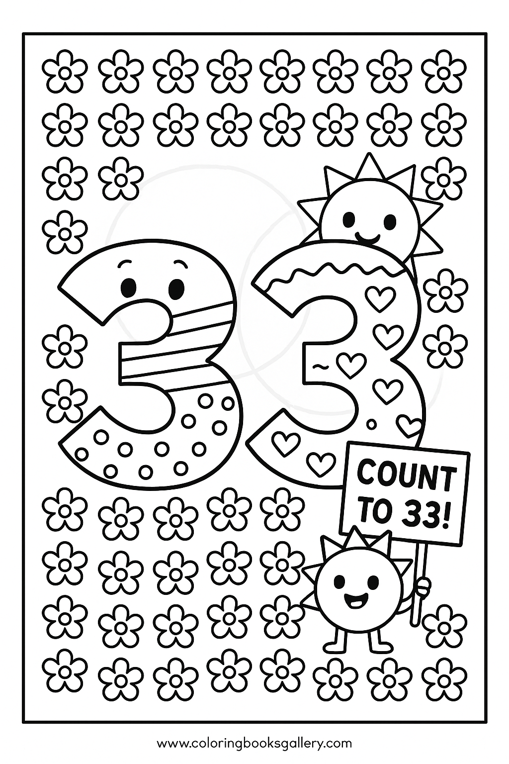 Number 33 Coloring Page for Kids – Simple A4 Printable Line Art – printable coloring page