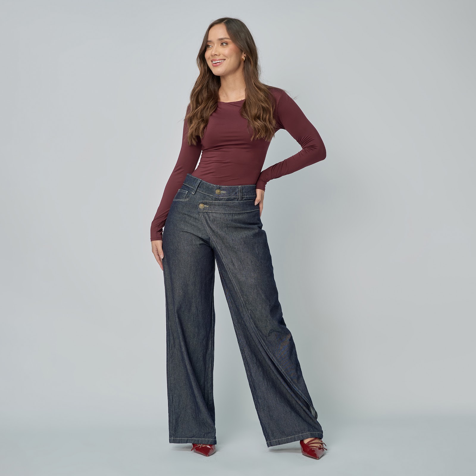 Jean dama Wide Leg tiro alto rígido, color Azul Raw - Vista 2