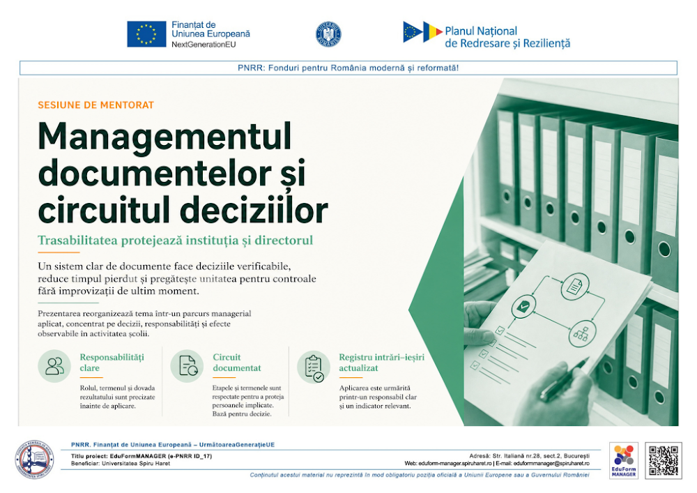 Coperta ghidului Managementul documentelor și circuitul deciziilor administrative în unitatea școlară
