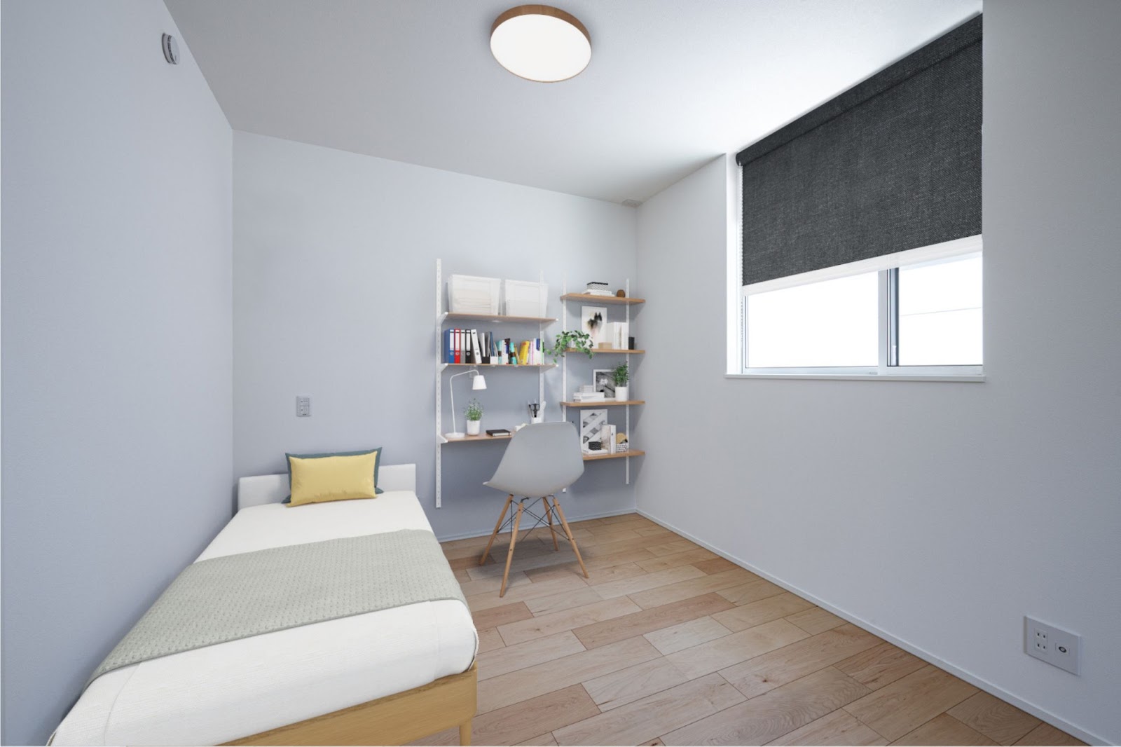 日中の照明の様子、STEP01：ナチュラ、STEP2：居室、STEP3：壁付けデスク①