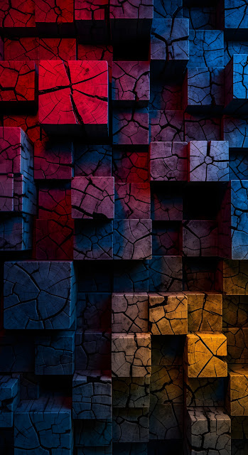Cracked Wood Cubes Texture with Neon Lighting - Free mobile Wallpaper