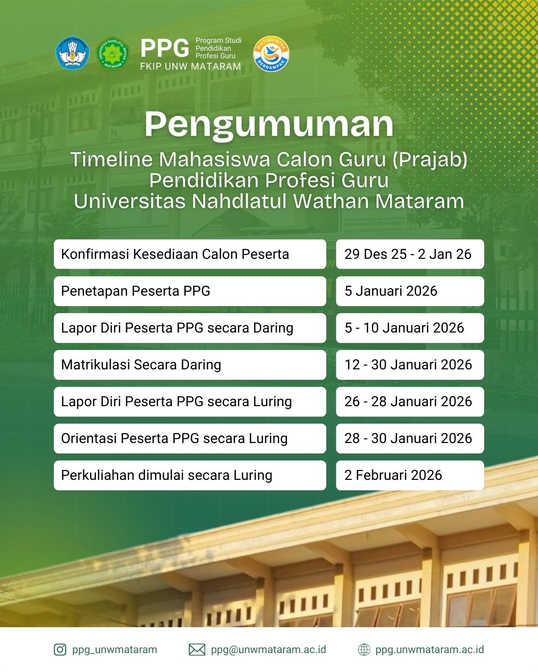 Informasi Lapor Diri Peserta PPG Calon Guru Tahun 2026