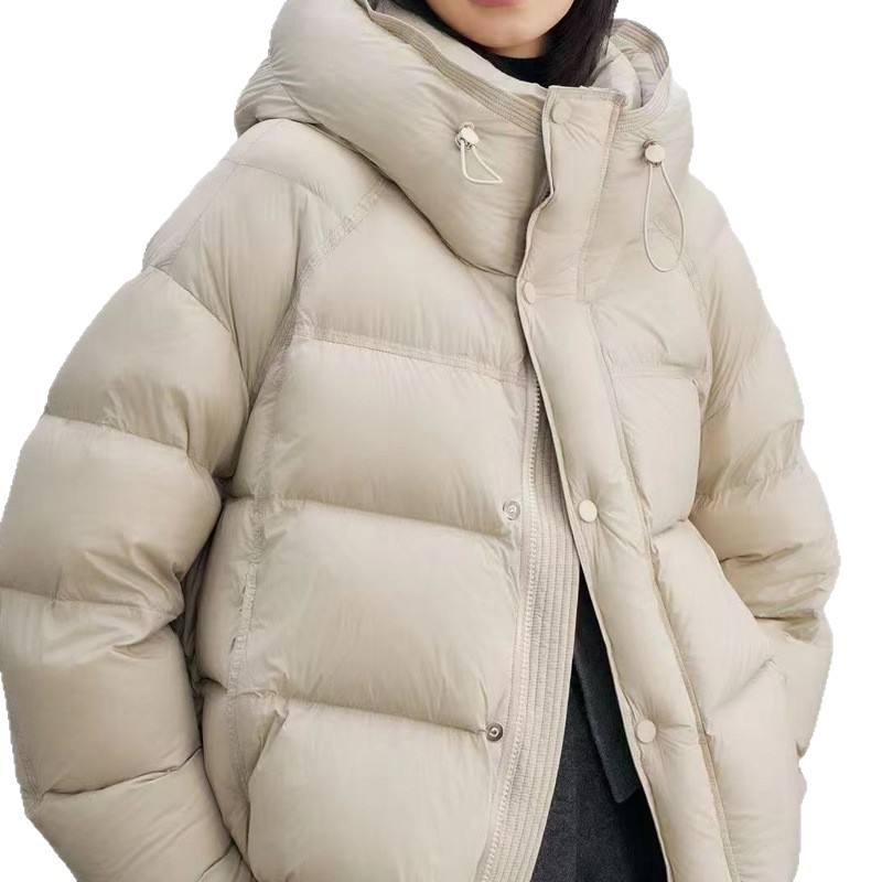 Short women's down jacket with duck down filling
