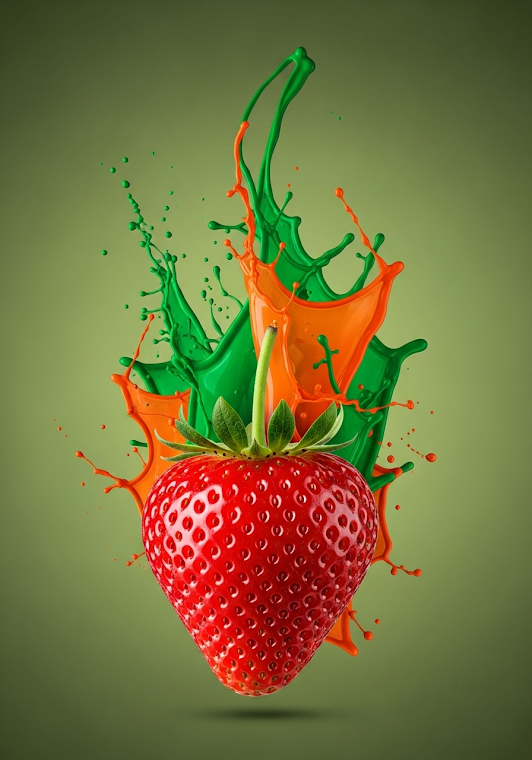 Dynamic Strawberry Splash Art