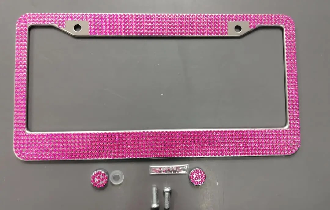 porta placa de brillantes fucsia