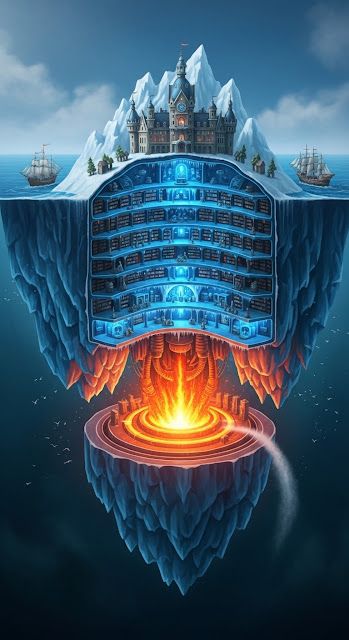 Cross-Section Illustration of a Floating Iceberg City and Underground Core - Free mobile Wallpaper