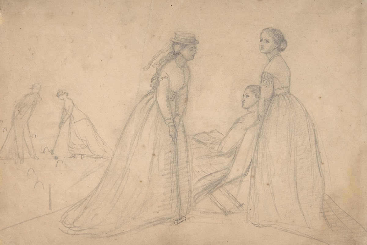 Three Women in Conversation beside a Croquet Field ca 1865