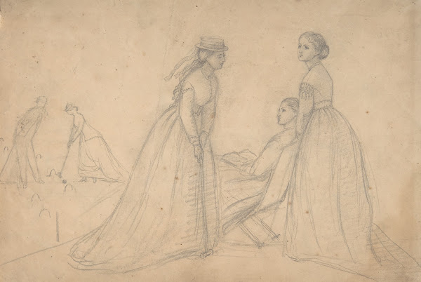 Three Women in Conversation beside a Croquet Field ca 1865