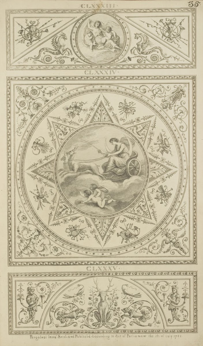 Central design of moon goddess riding stag drawn chariot across the sky 1777   1