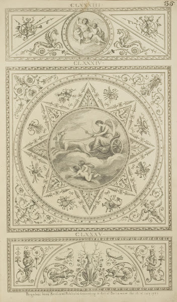 Central design of moon goddess riding stag drawn chariot across the sky 1777   1