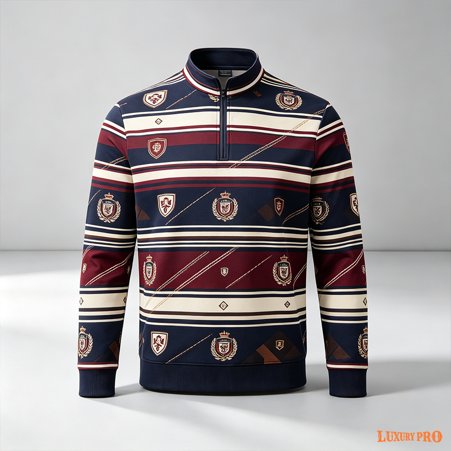 AOP HNH Stand Collar Long Sleeve Polo