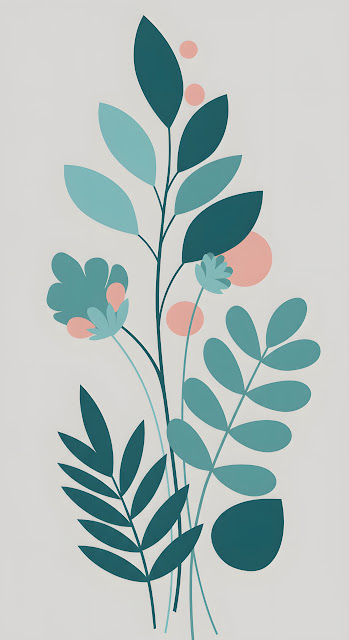 Minimalist Botanical Art in Teal and Pink Flat Colors - Free mobile Wallpaper