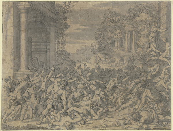 Der Bethlehemitische Kindermord vor einer Landschaft mit antiken Gebäuden 1616