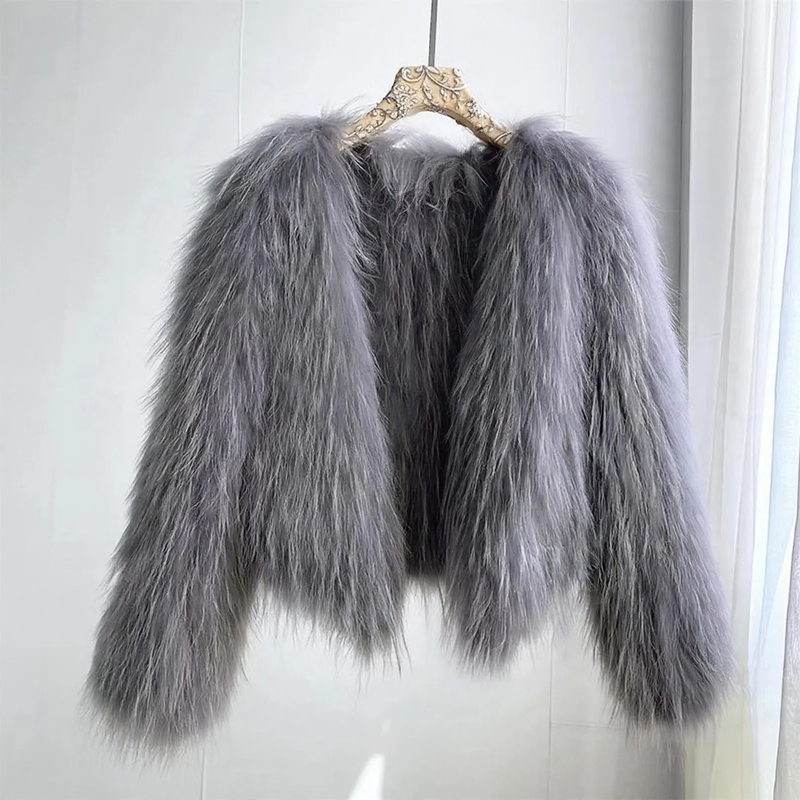 Modern faux fur jacket with asymmetric cut