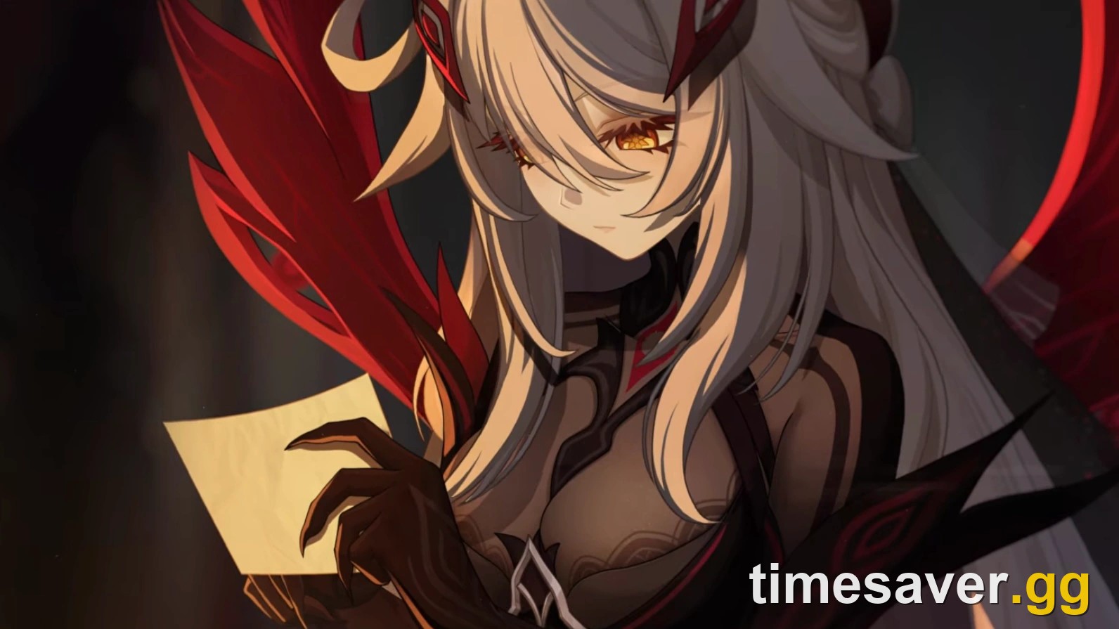 Official Genshin Impact teaser art of Ronova, the Ruler of Death, holding a letter in the dark