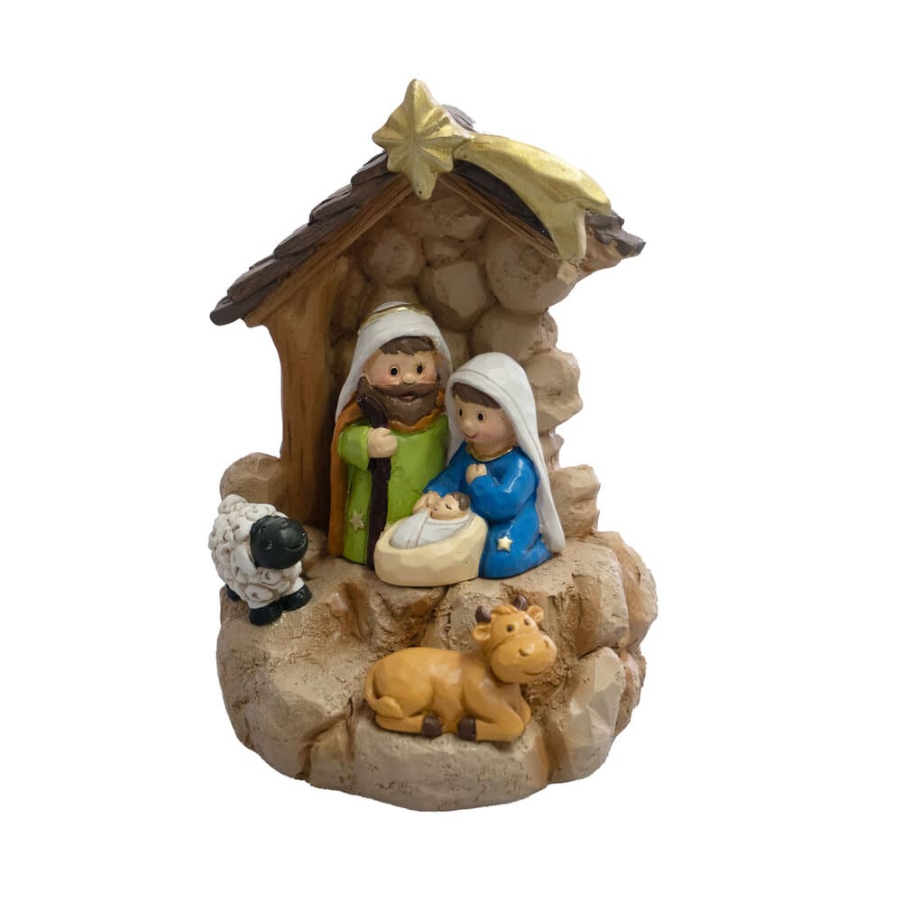 Nacimiento de poliresina Running Decora™ Santa familia y pesebre