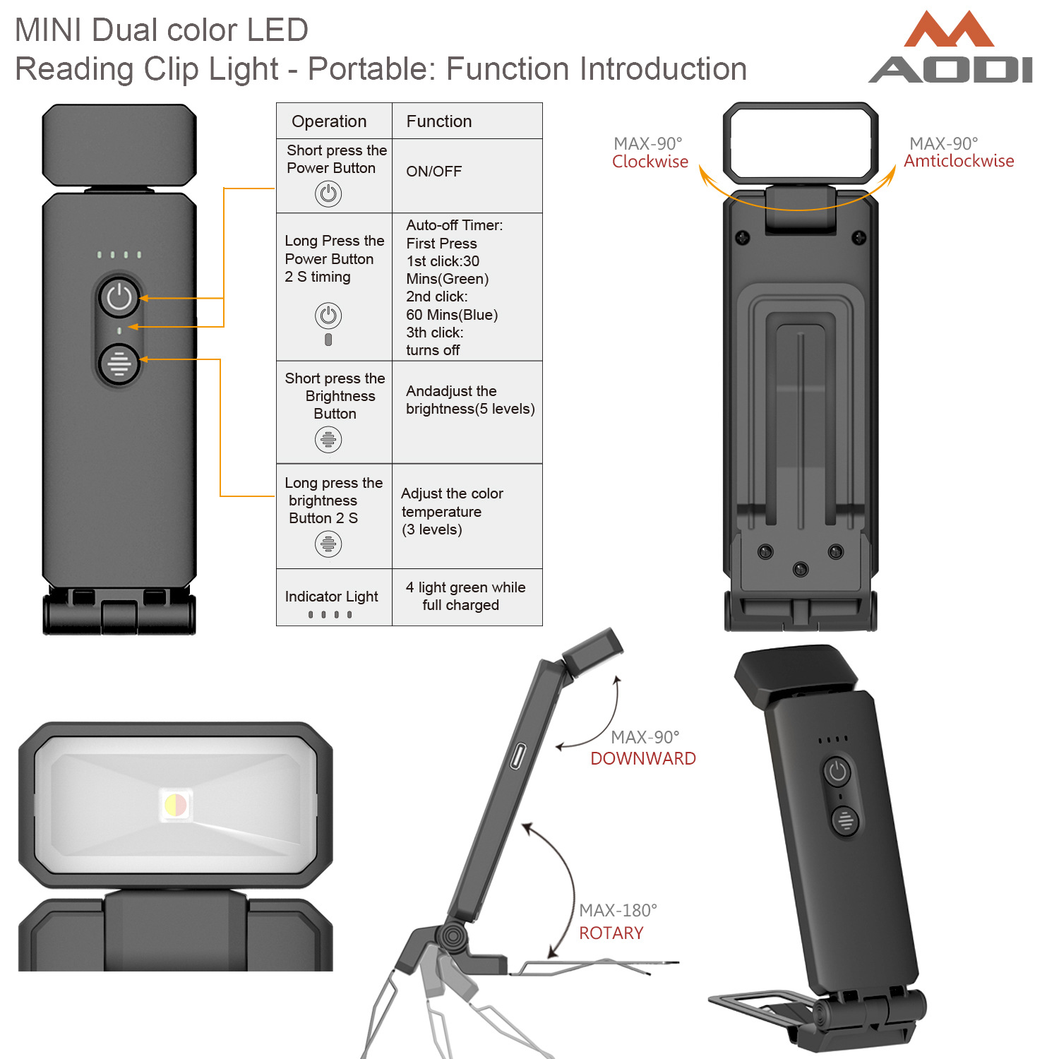 Portable LED Reading Lamp with Clamp Base
