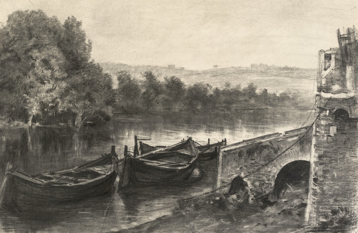 Boats by a Stone RiverLanding mid to late 19thcentury