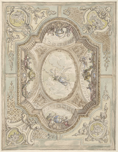 Ontwerp voor een plafondschildering met centraal een voorstelling van Aurora 167