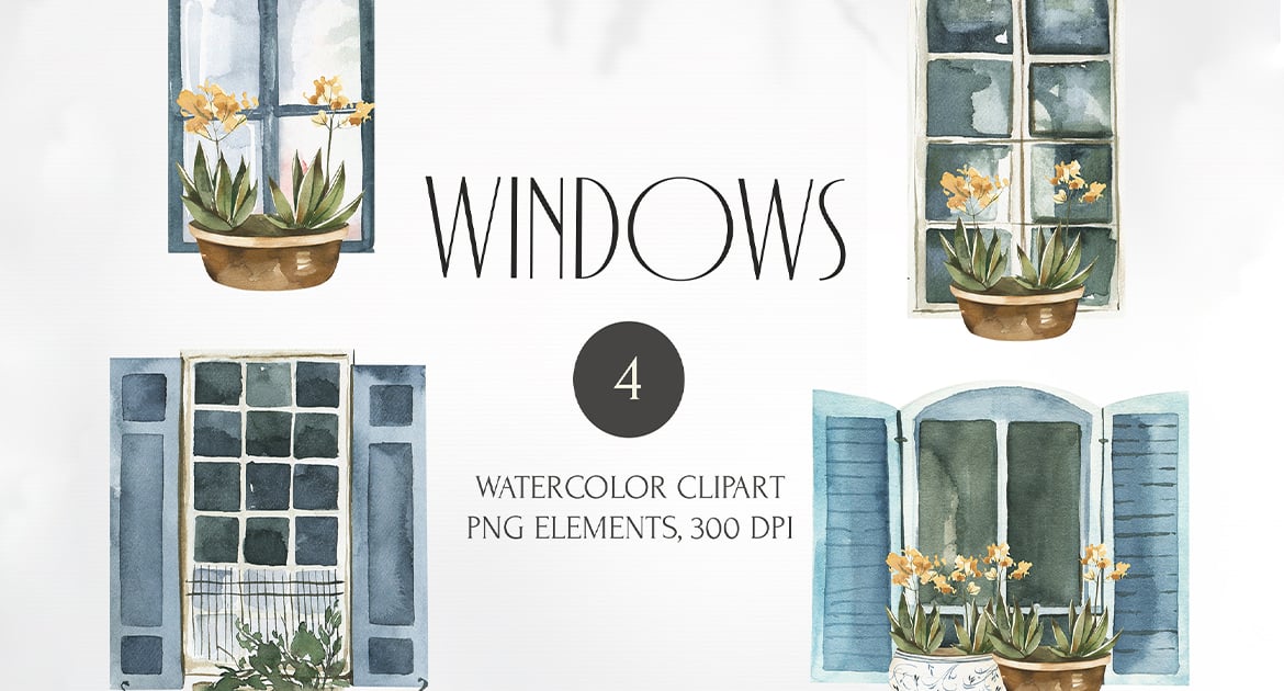 Imágenes prediseñadas de Windows en acuarela. Colleción vintage . Free Download – Envato Elements