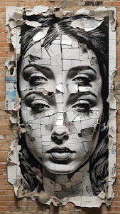 Fragmented Female Portrait Street Art on Brick Wall