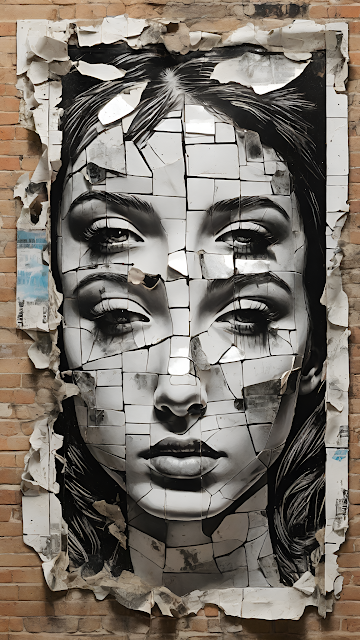 Fragmented Female Portrait Street Art on Brick Wall - Free mobile Wallpaper