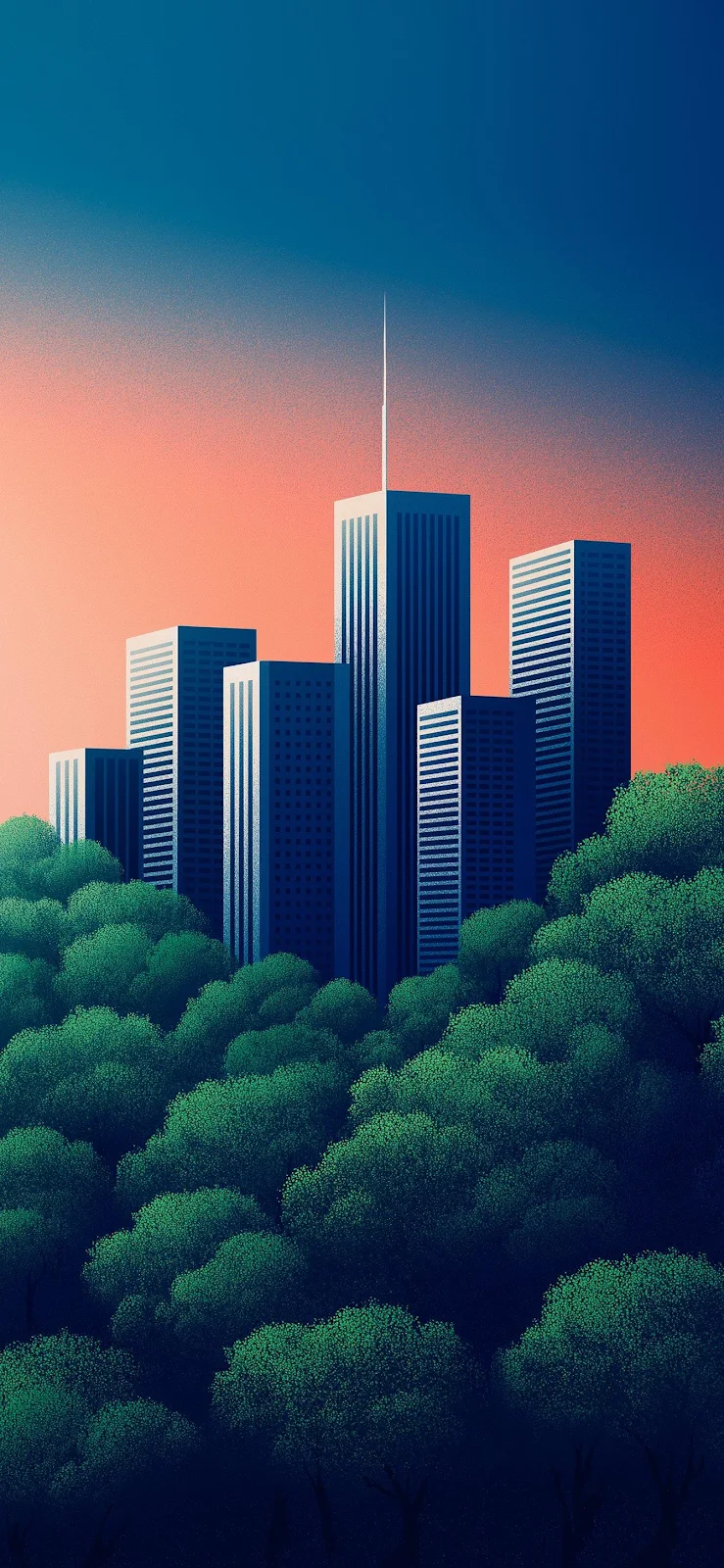 Skyscrapers Rising Above The Forest - Digital Vector Art Full HD iPhone Wallpaper (1339x2900)