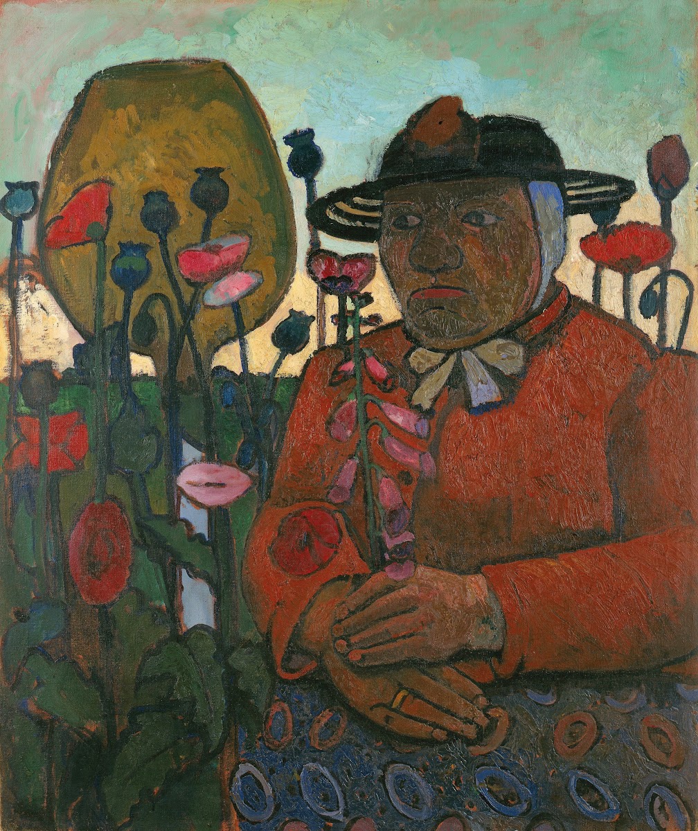Old poor woman with a glass ball and poppies 1907