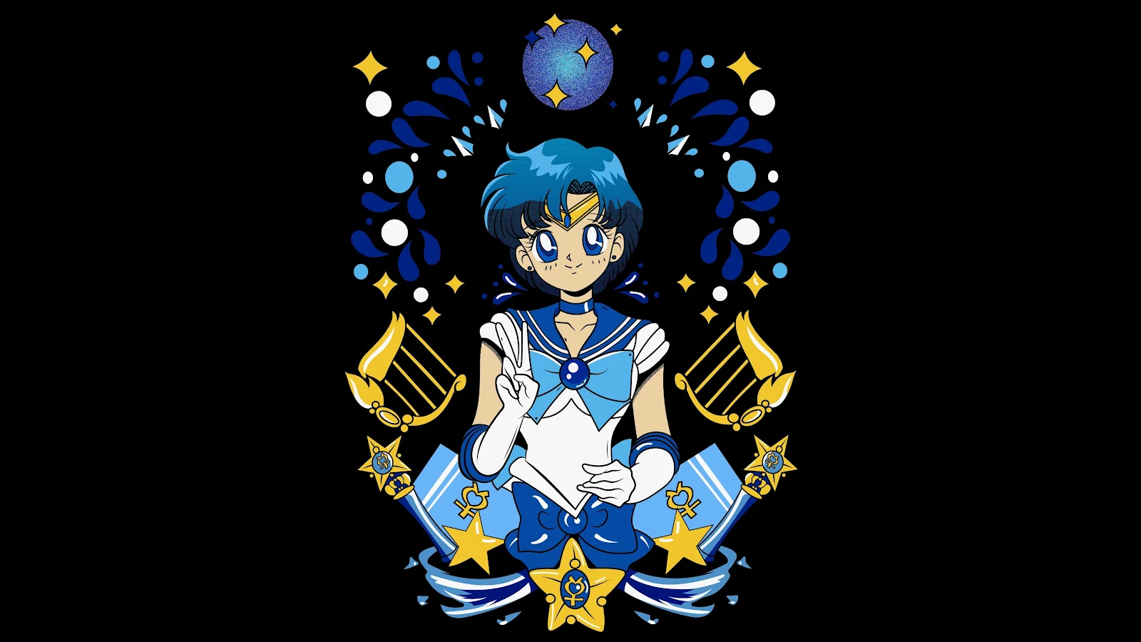 Sailor Mercury Cosmic Art - Vector Illustration 4K Wallpaper (3840x2160)