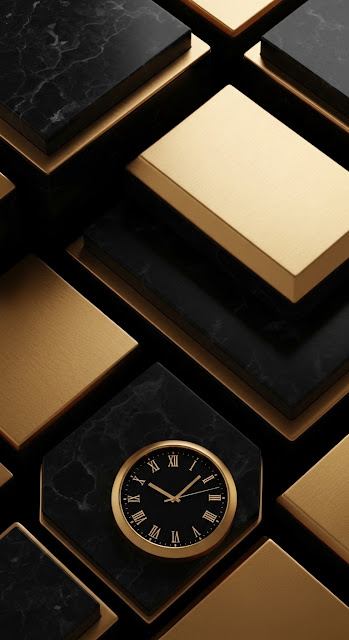 3D Abstract Gold and Black Shapes - Free mobile Wallpaper