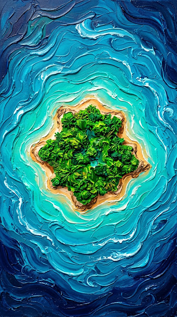 Top-Down Abstract Illustration of an Island in Blue Water - Free mobile Wallpaper