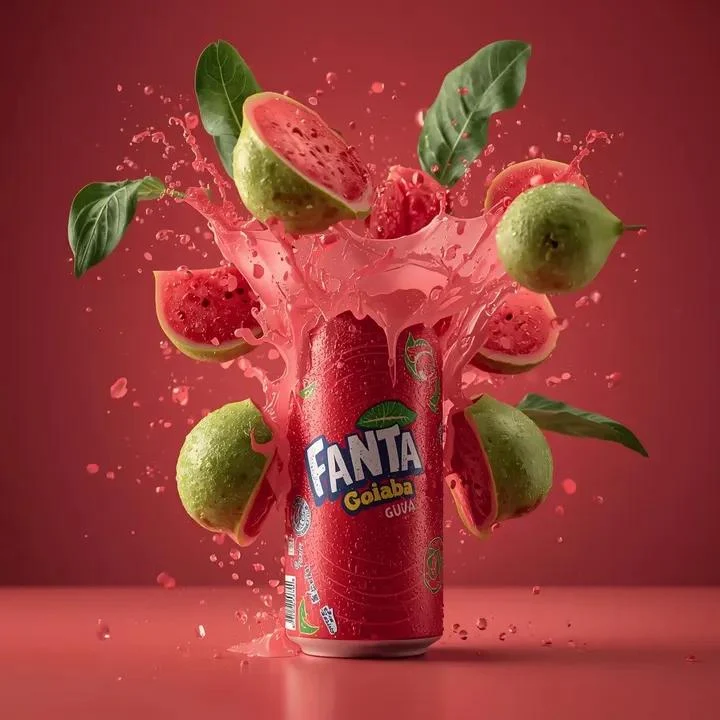 Explosión de alto impacto de una lata de refresco de guayaba roja