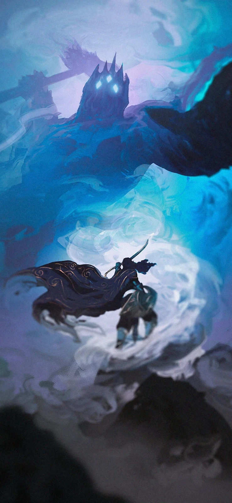 Giant Frost King Battle - Digital Fantasy Art 2K iPhone Wallpaper (1772x3839)