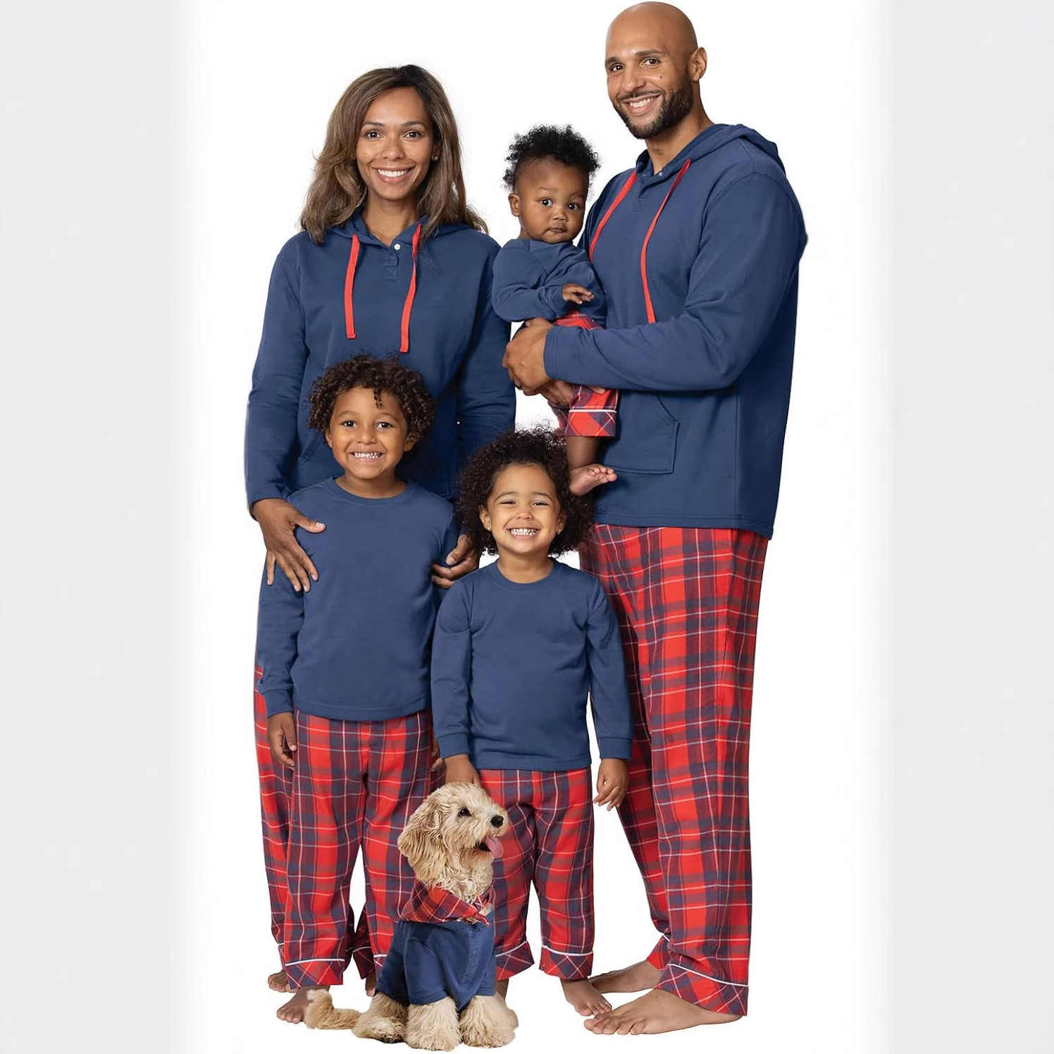 Christmas pajama set with plaid pattern for families